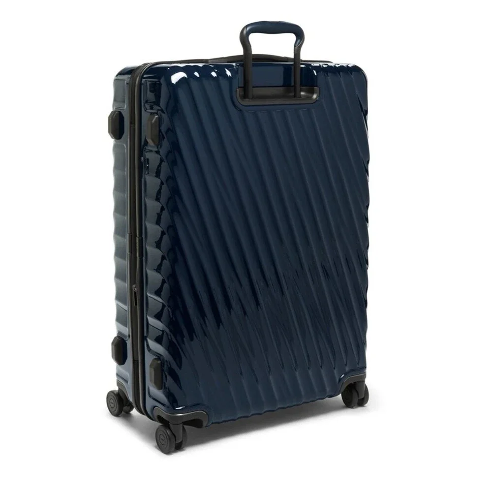 Tumi Large Expandable Checked Glossy Navy Hard-Shell Spinner Luggage suitcase